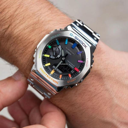 Gshock GM2100 Silver Rainbow ChainBelt
