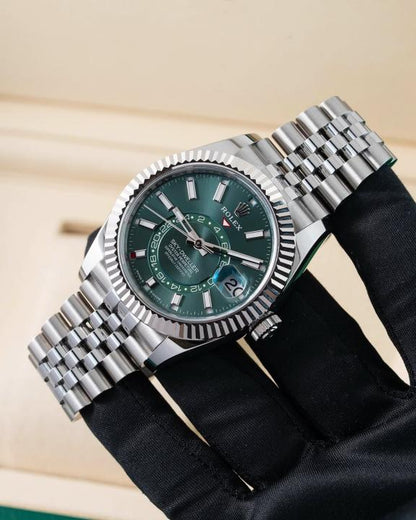 Rolex sky dweller silver green