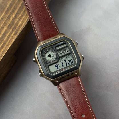 Casio premium brown leather belt