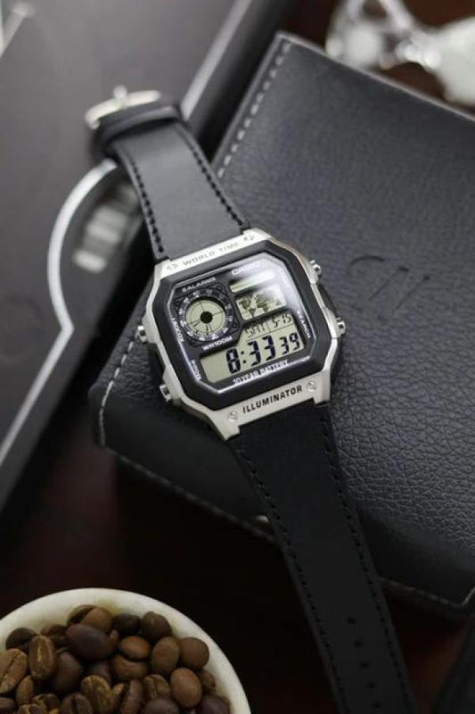Casio premium black leather belt