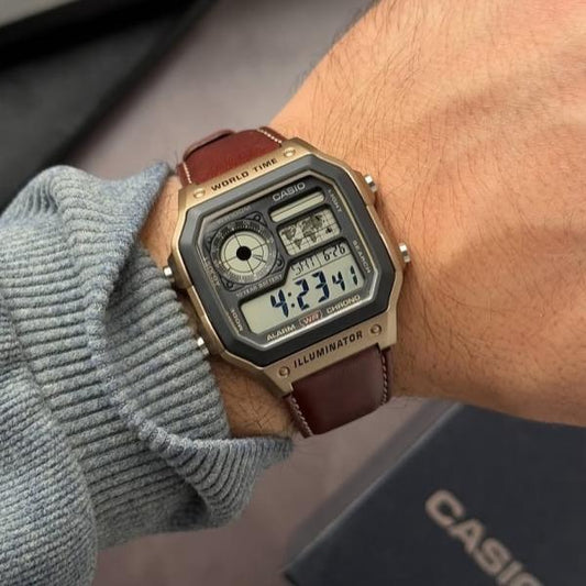 Casio premium brown leather belt