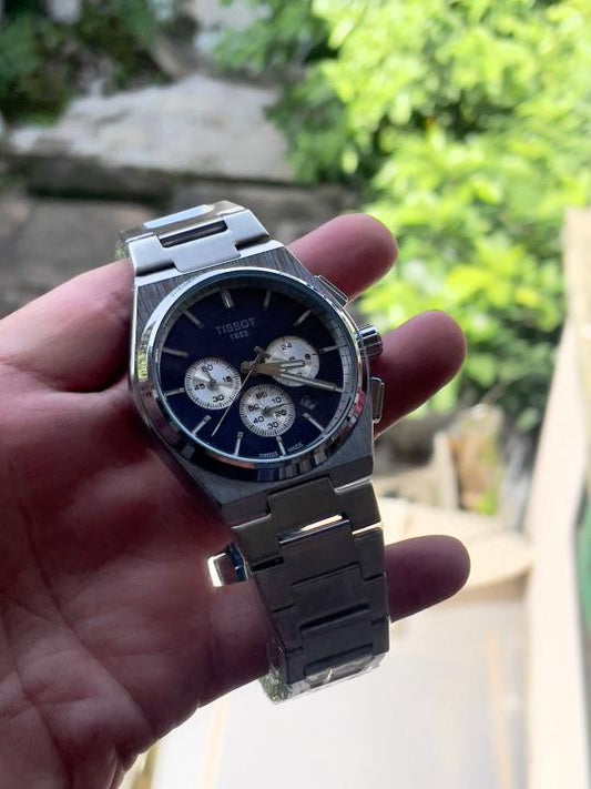 Tissot Prx chronograph silver blue