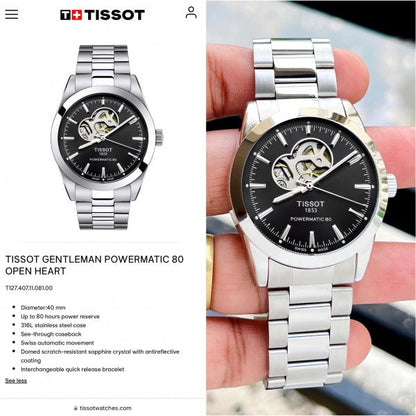 Tissot Prx Powermatic Open heart silver black